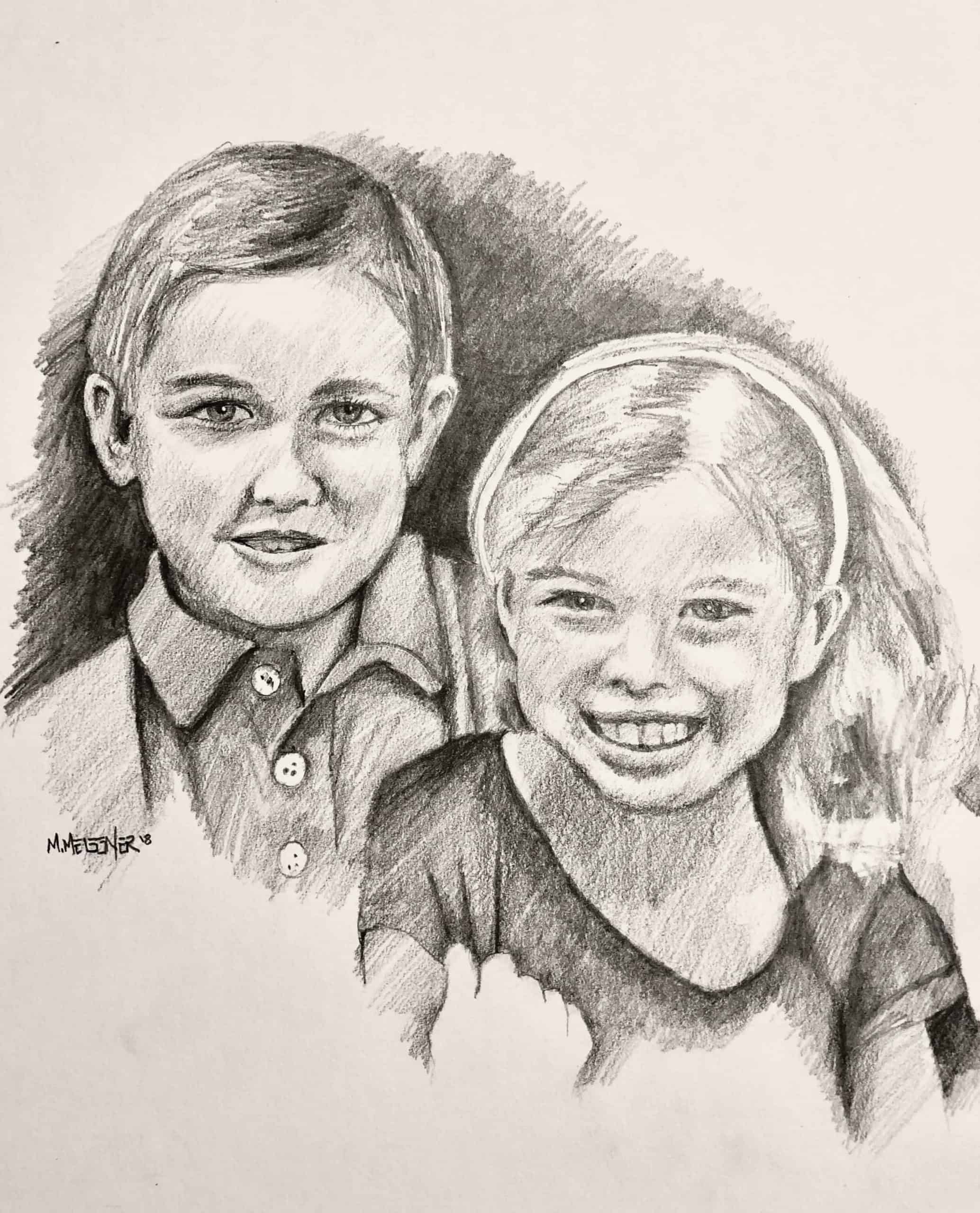 Siblings in pencil - Art by Michael Meissner