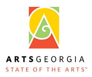 Logo of Arts Georgia featuring a stylized A with a spiral inside, in colors yellow, orange, and green. Below, the text reads Arts Georgia and State of the Arts in black and red, reminiscent of the vibrant energy found in Paintings by Michael Meissner.