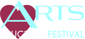 Logo for the Arts in the Heart of Augusta Festival, featuring a heart shape in the letter A. Above, it reads: The Greater Augusta Arts Council & The City of Augusta Present. Experience vibrant creativity with paintings by Michael Meissner showcased at this event.