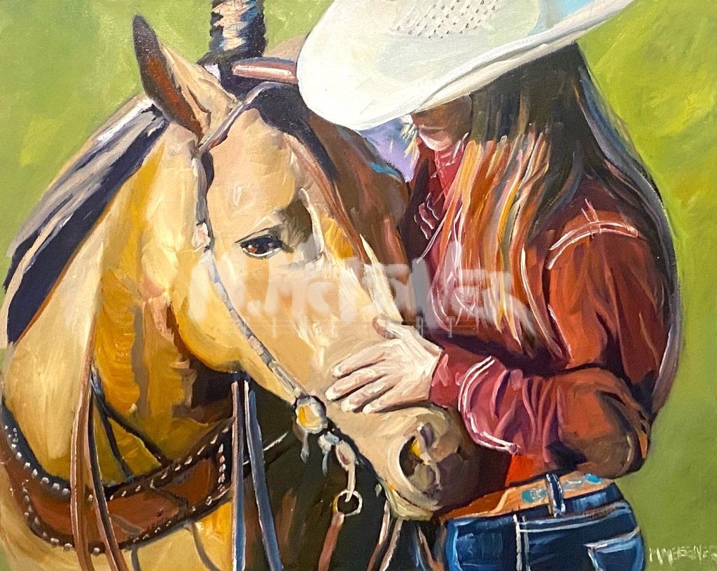 Cowgirl in Red Oil Painting by Michael Meissner