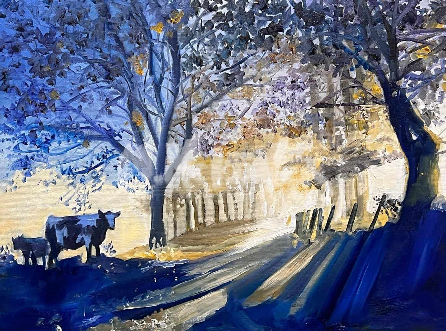 Mule cow morning Painting by Michael Meissner