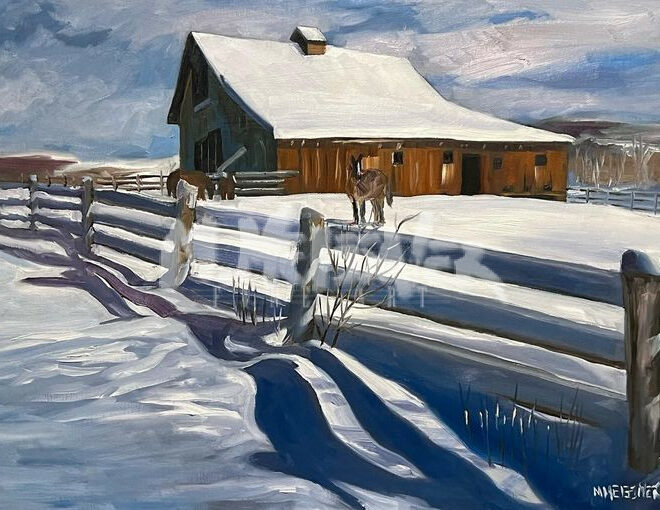 winter barn painting