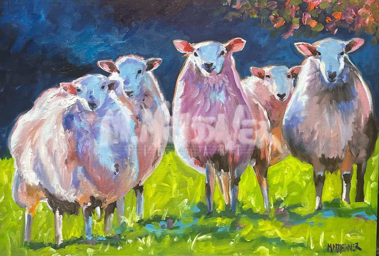 5 Ewes (Sheep) painting
